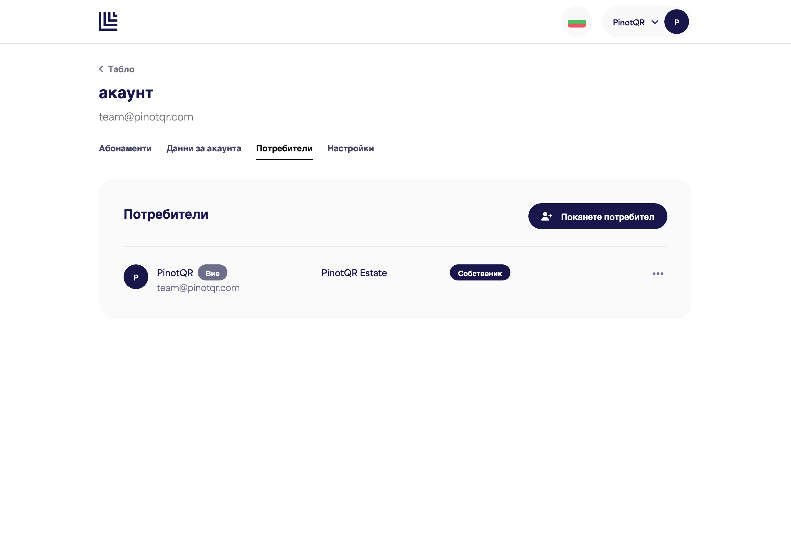 Страницата "Потребители и достъп", показваща сътрудниците с техния достъп по бранд