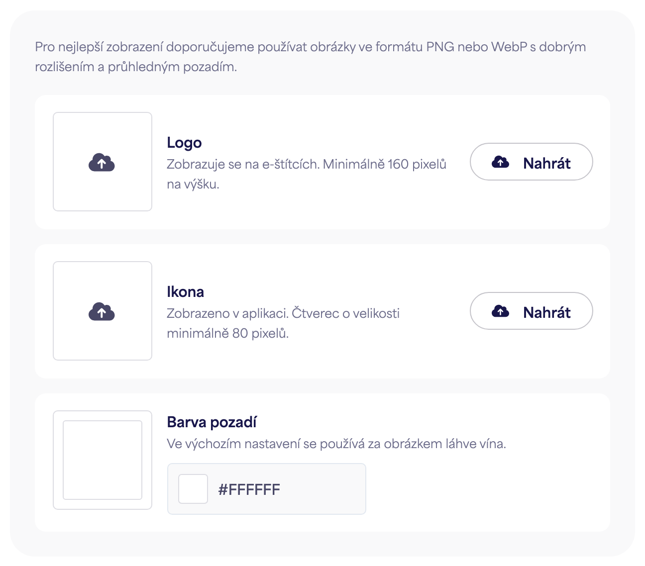 Sekce Branding v panelu Nastavení značky
