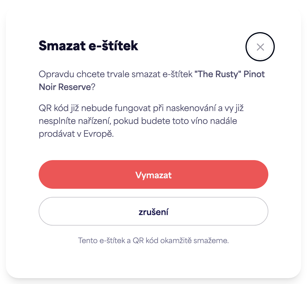 Potvrzovací dialog "Smazat e-etiketu"