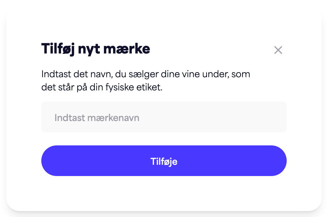 Dialogboksen "Tilføj nyt brand" med feltet for brandnavn og knappen "Tilføj"