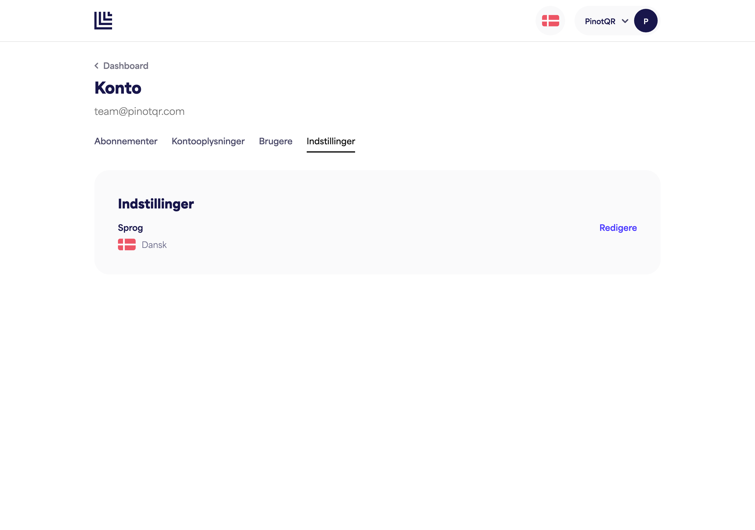 Indstillingssiden med sprogindstillingen