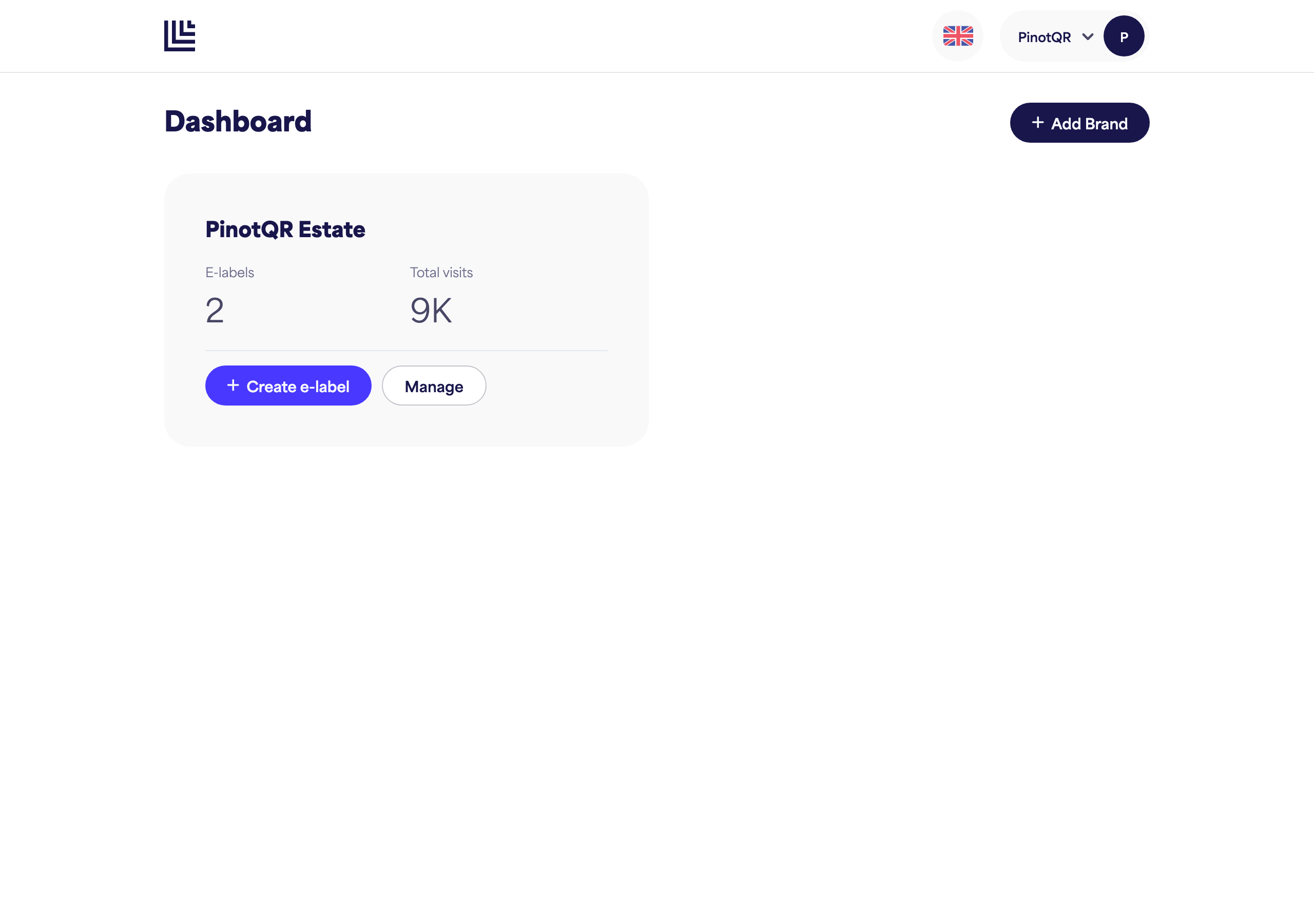 The dashboard showing a newly created brand card