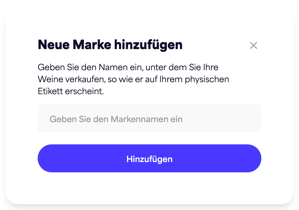 Das Dialogfeld „Neue Marke hinzufügen“ mit dem Feld für den Markennamen und der Schaltfläche „Hinzufügen“