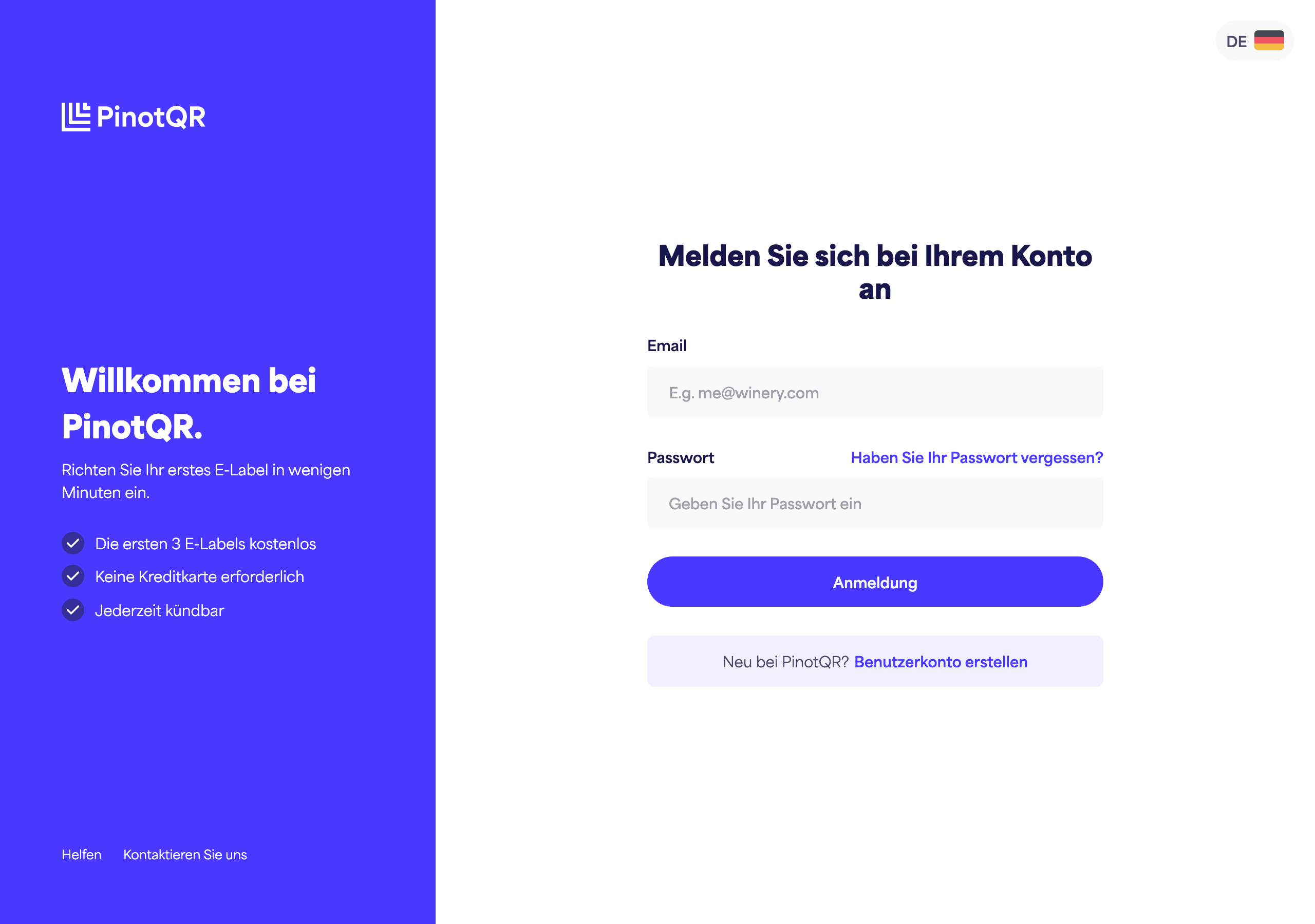 Das Anmeldeformular mit E-Mail- und Passwortfeldern, dem Button "Anmelden" und dem Link "Passwort vergessen?"