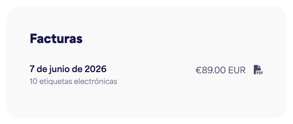 La lista de Facturas con botones de descarga