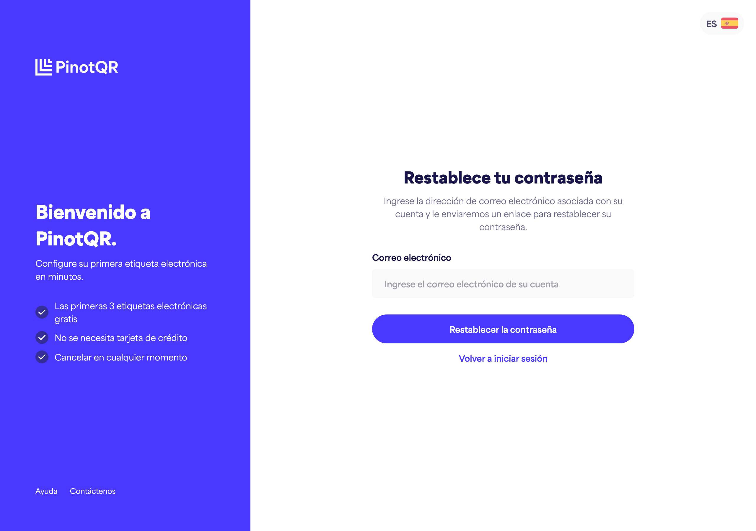 La pantalla "Restablece tu contraseña" donde introduces tu correo electrónico