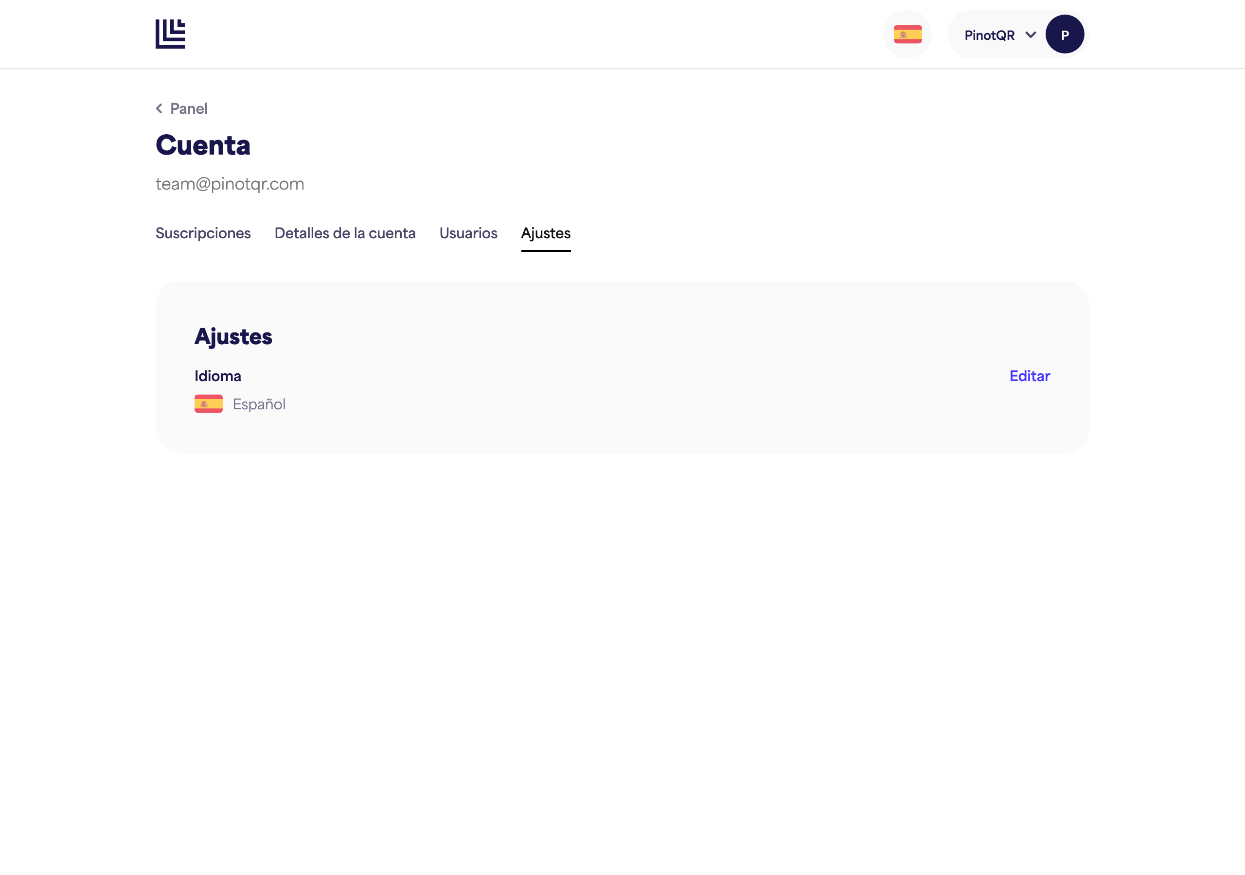 La página de Configuración con la opción de Idioma