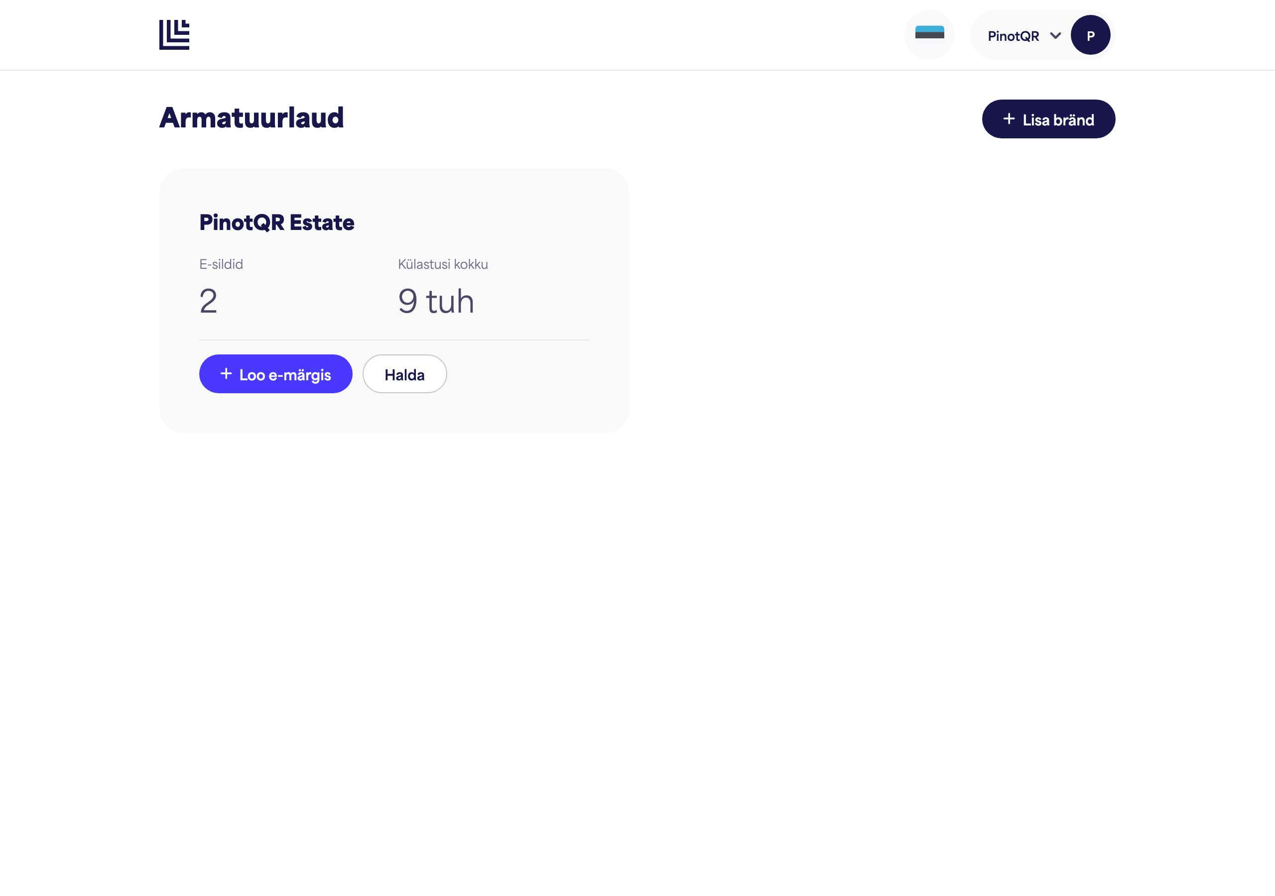 Juhtpaneel, mis näitab äsja loodud brändikaarti