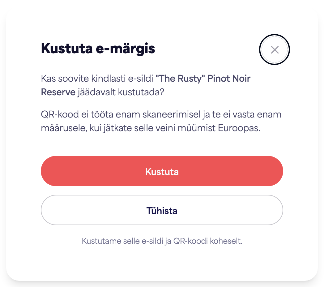 "Kustuta e-märgis" kinnitusdialoog