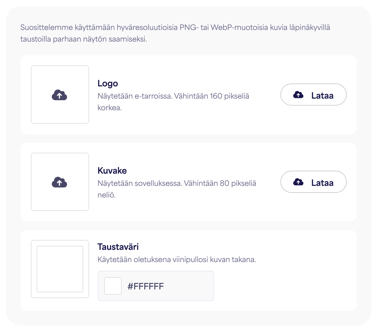 Brändin Asetukset-paneelin Brändäys-osio