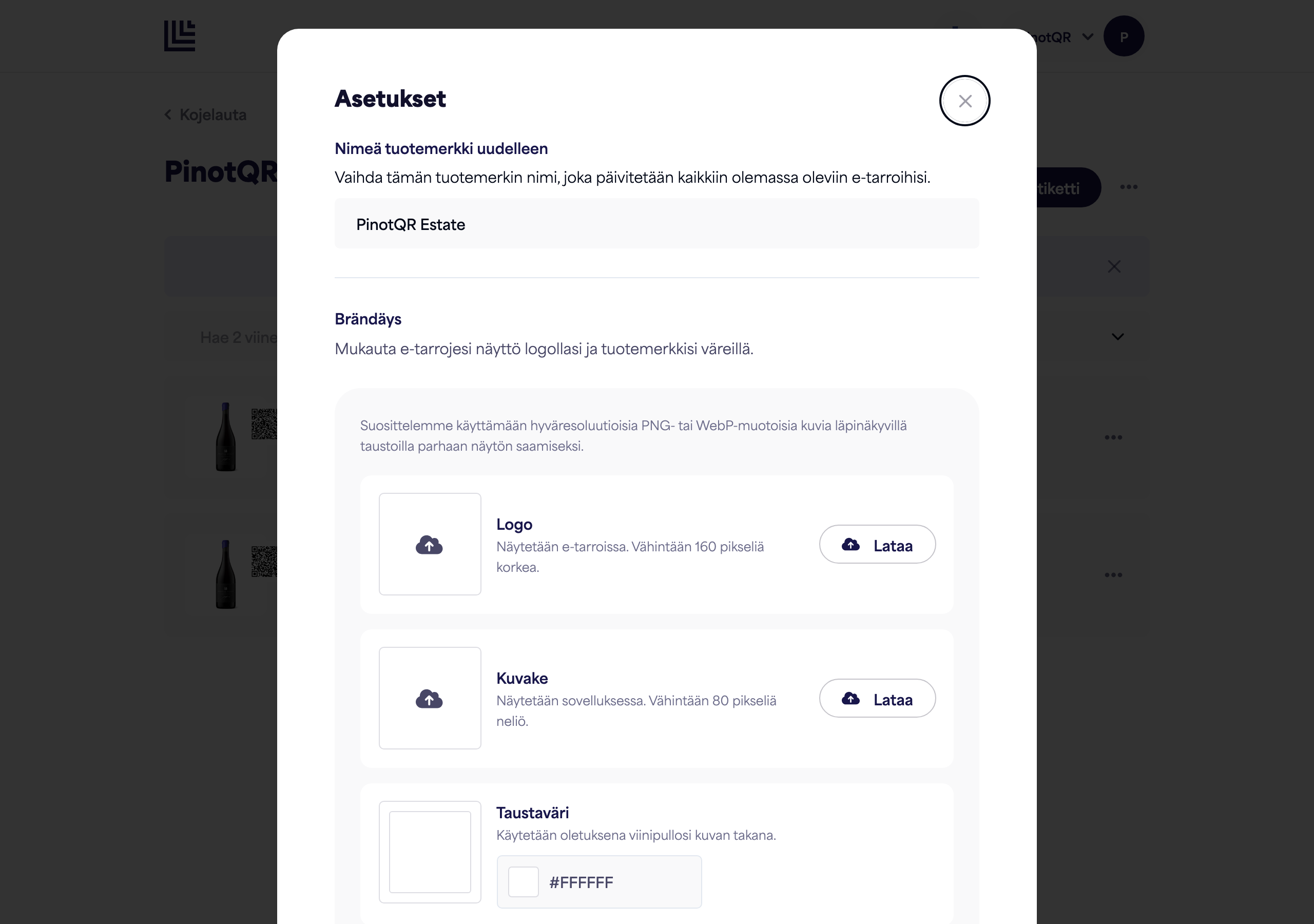 The brand Settings panel showing the "Rename brand" field