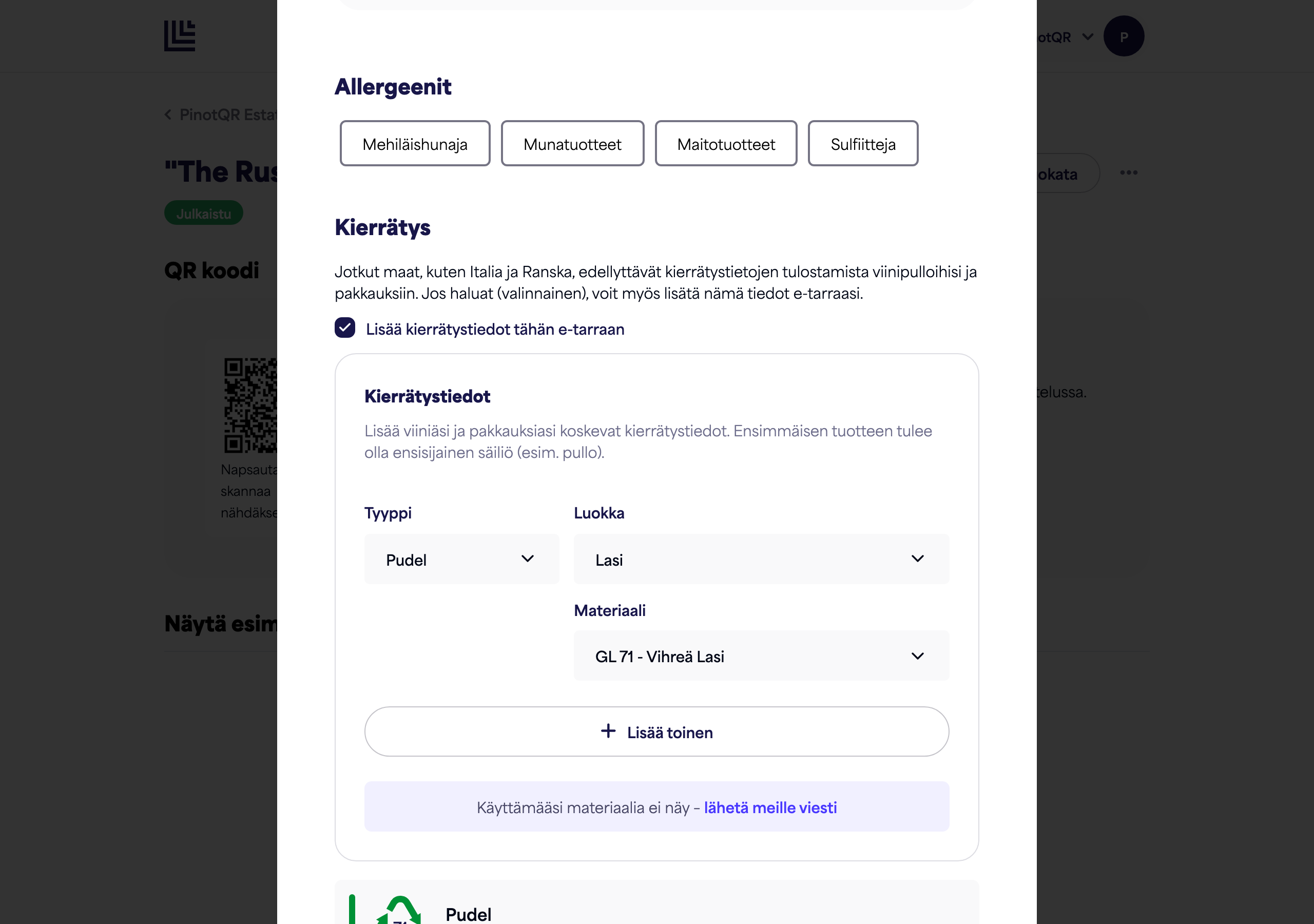 Allergeenit-osio allergeenivaihtoehtoineen