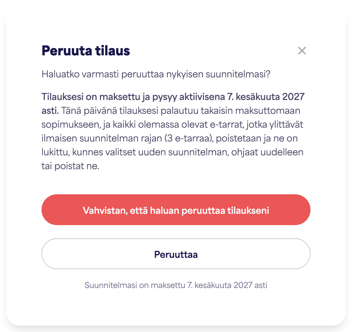 The account Subscription area showing the Cancel subscription option