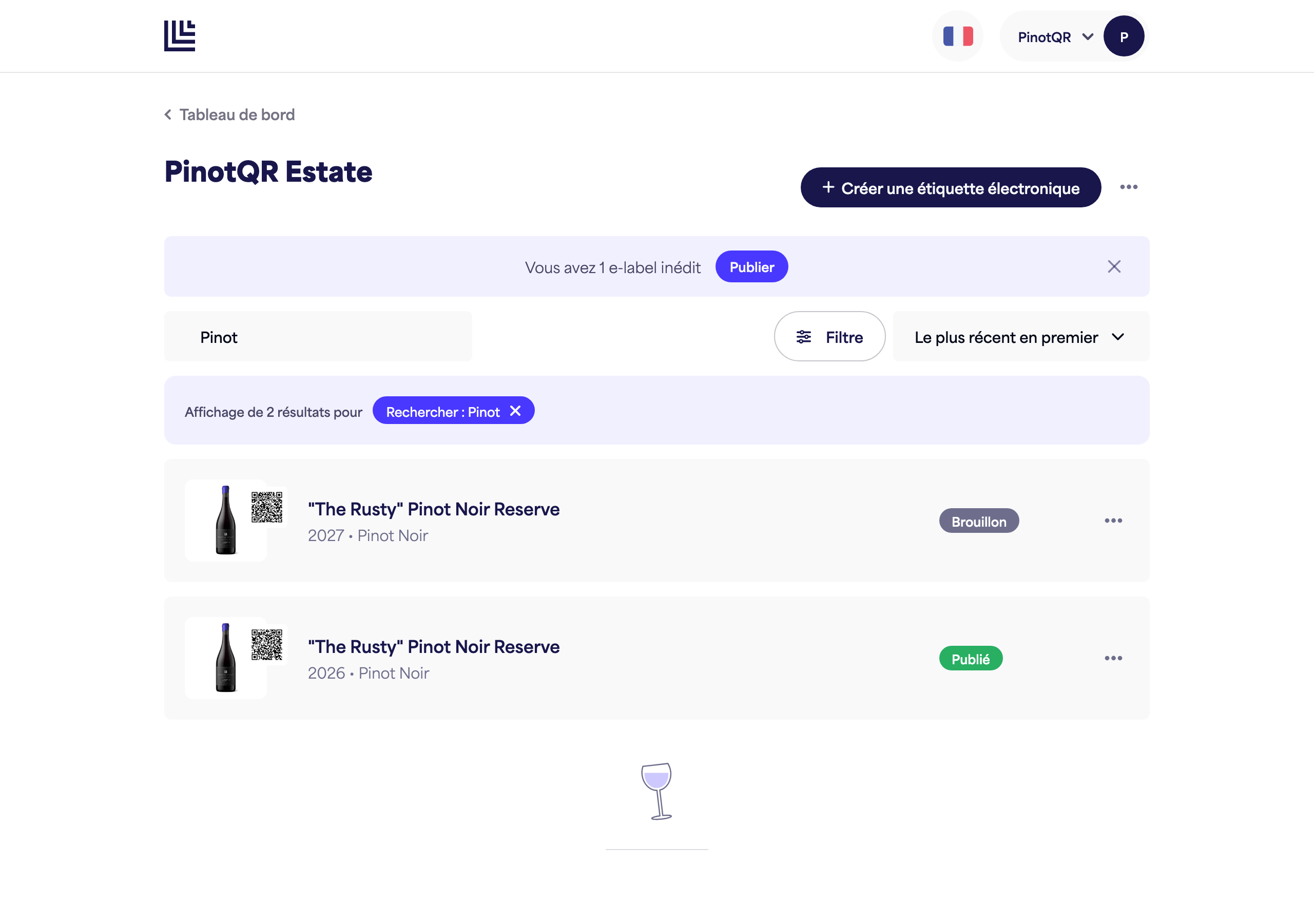 La page de la marque avec la boîte de recherche en cours d'utilisation