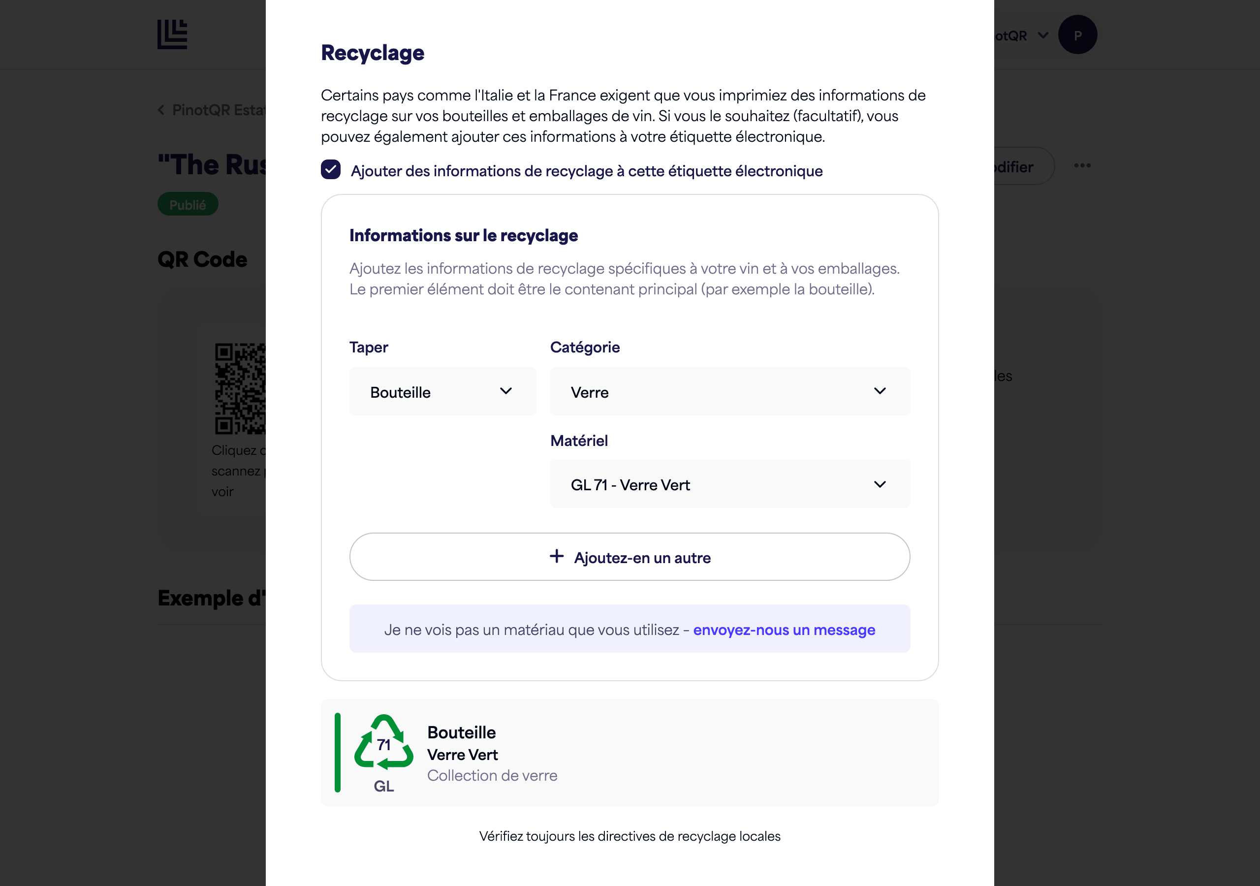 The Recycling section toggle and explanation