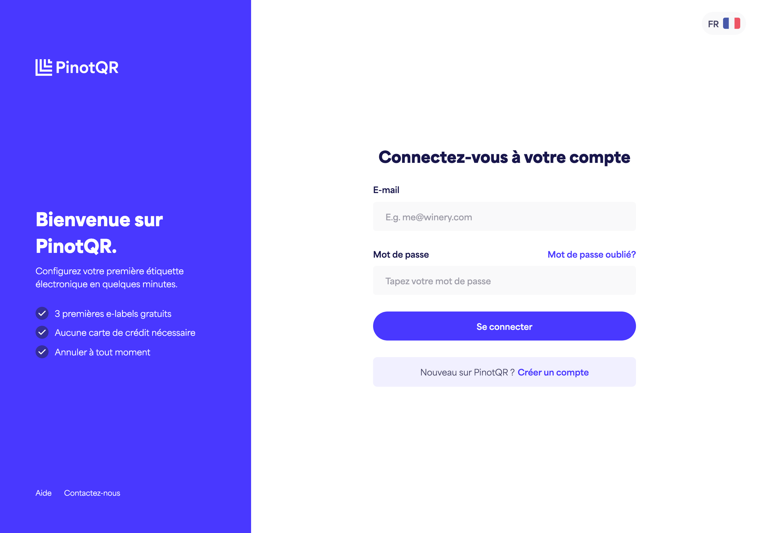 Le formulaire de connexion avec les champs E-mail et Mot de passe, le bouton "Se connecter" et le lien "Mot de passe oublié ?"