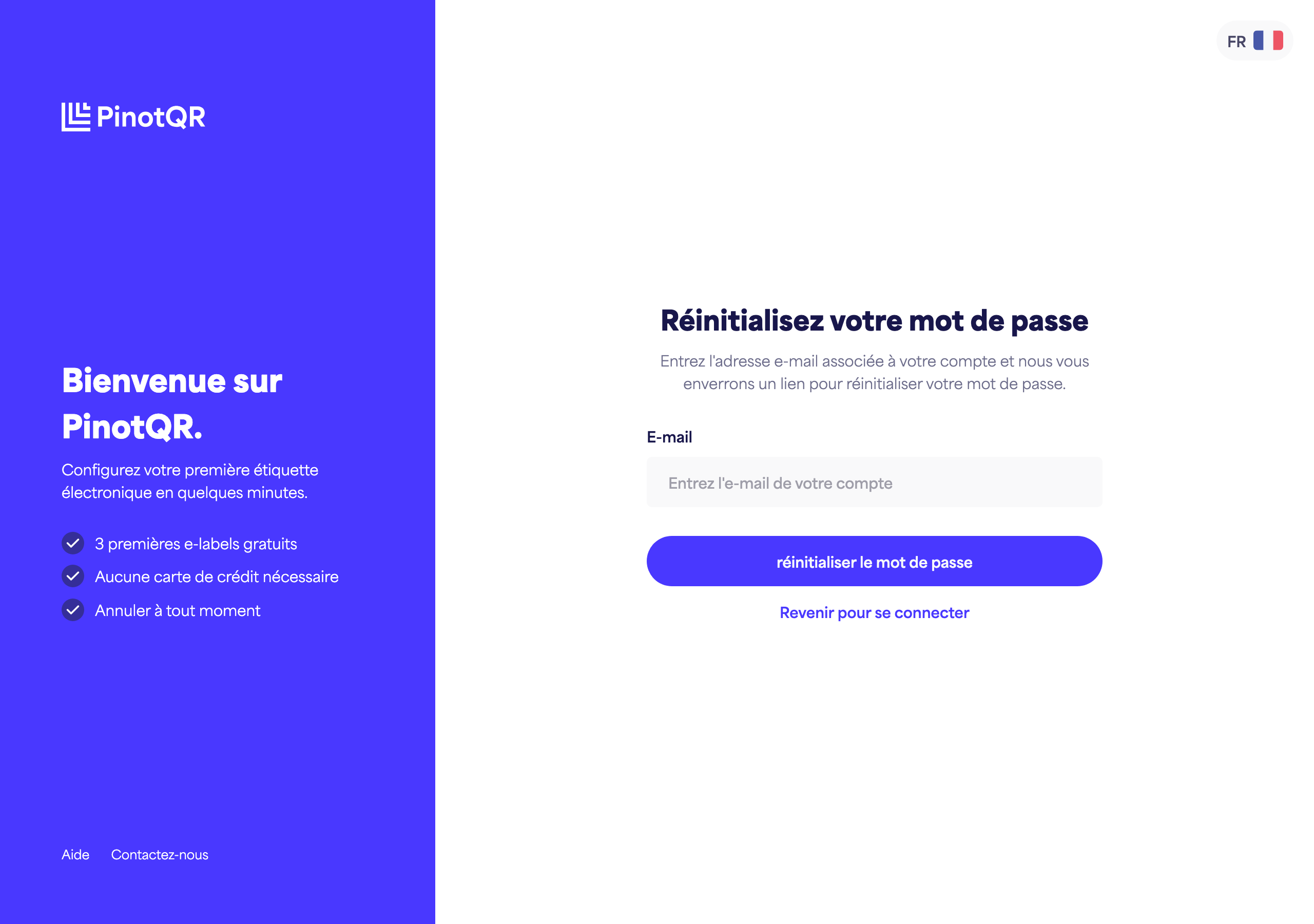 L'écran "Réinitialiser votre mot de passe" où vous saisissez votre e-mail