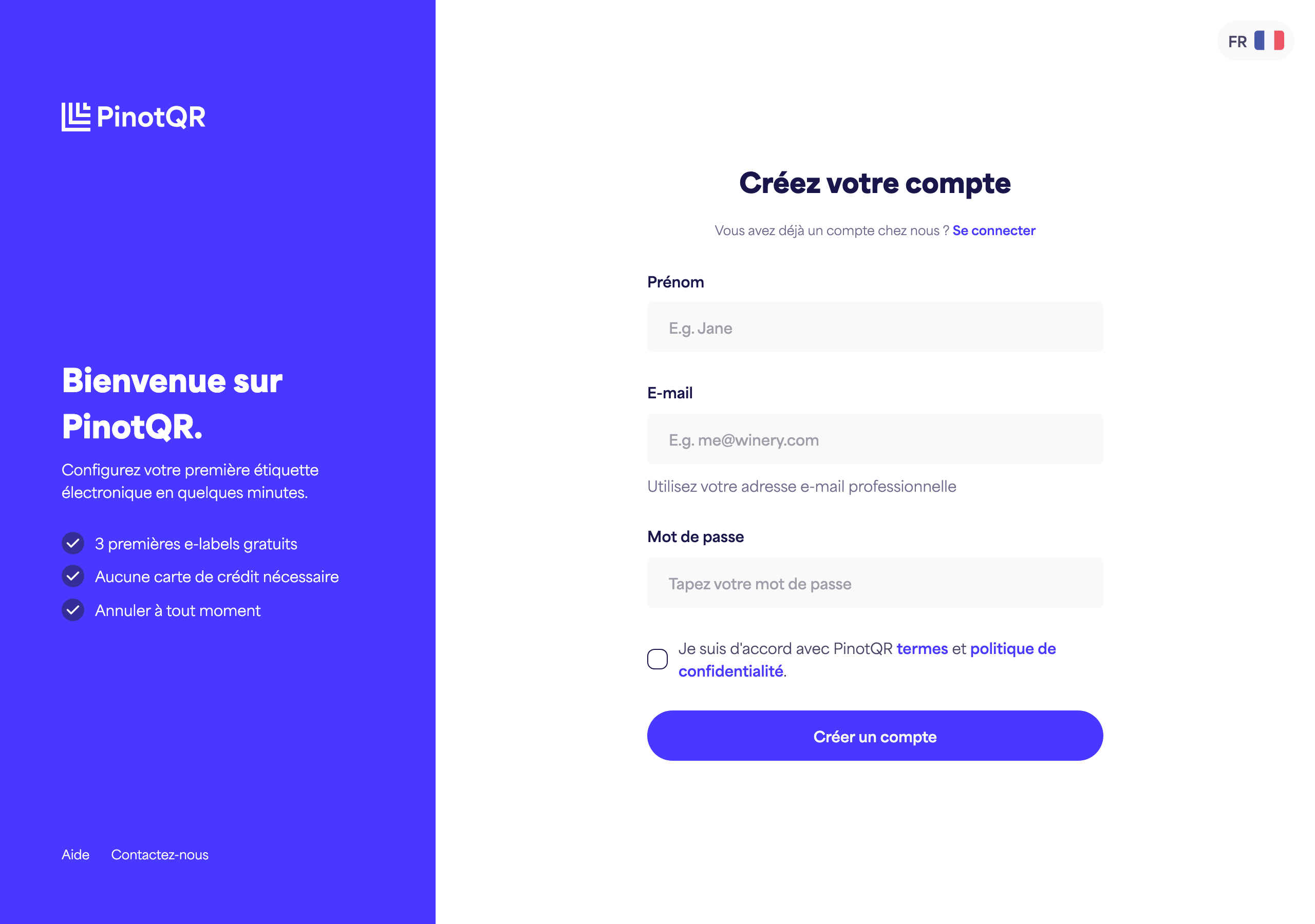 The sign-up form with the First name, Email, Password fields and the "Create account" button