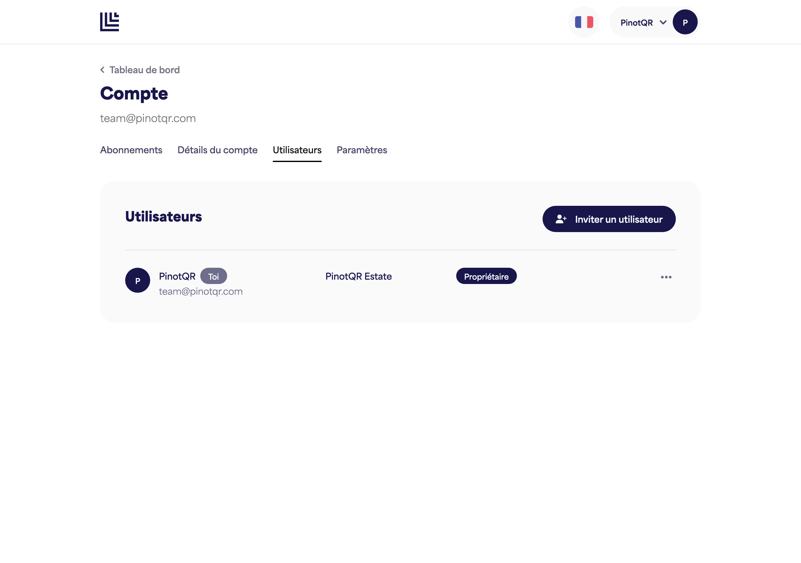 La page Utilisateurs et accès listant les collaborateurs avec leur accès par marque