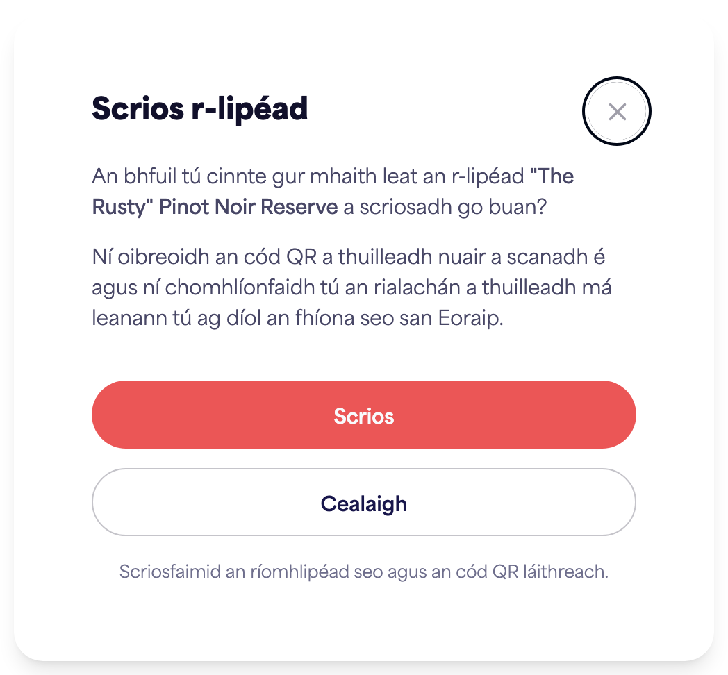 An dialóg deimhnithe "Scrios e-lipéad"