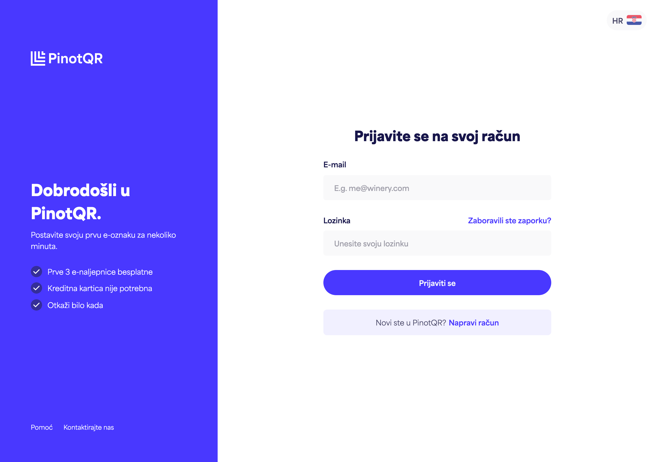 Obrazac za prijavu s poljima E-mail i Lozinka, gumbom "Prijavi se" i vezom "Zaboravili ste lozinku?"