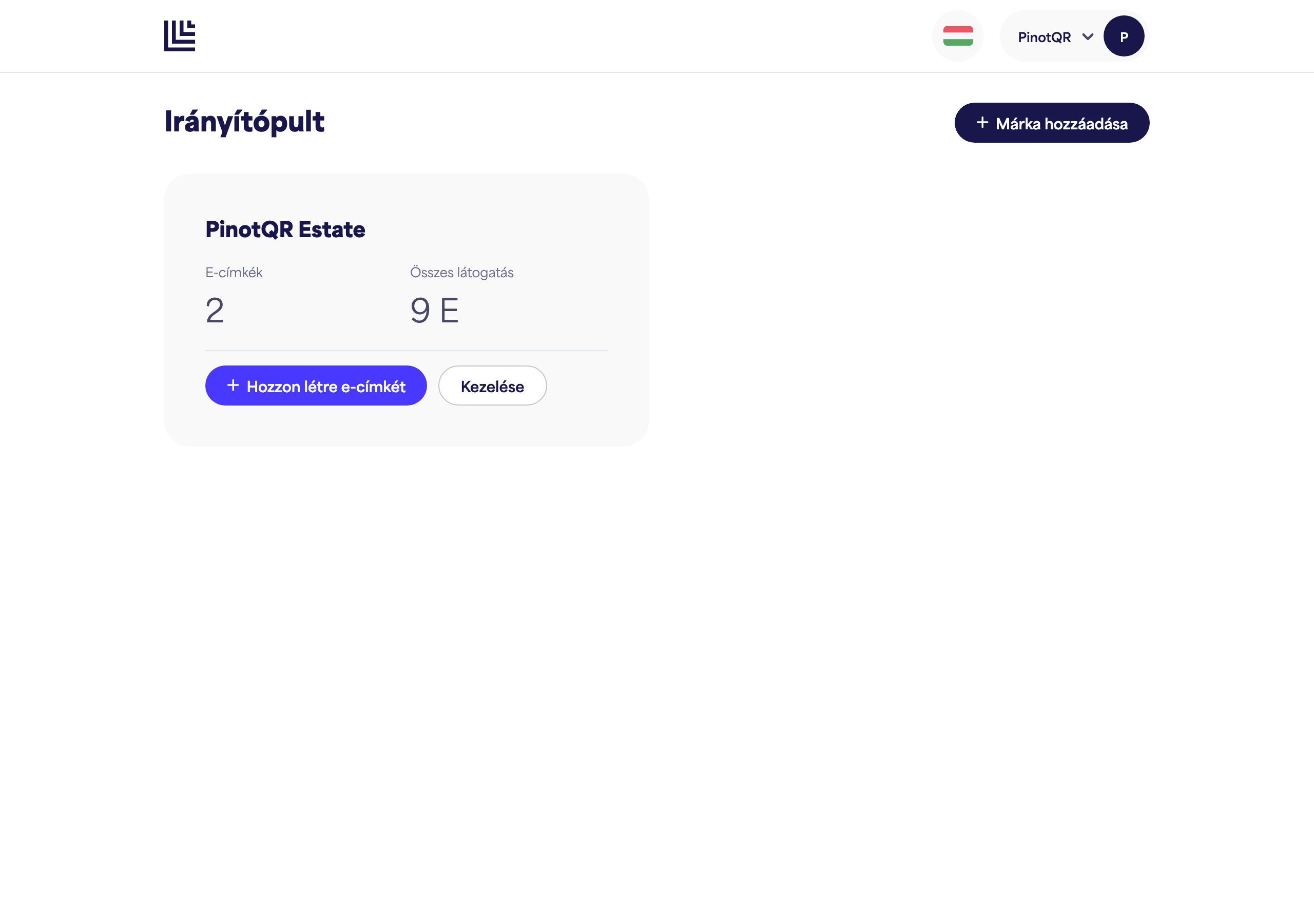 Az irányítópult egy újonnan létrehozott márkakártyát mutat