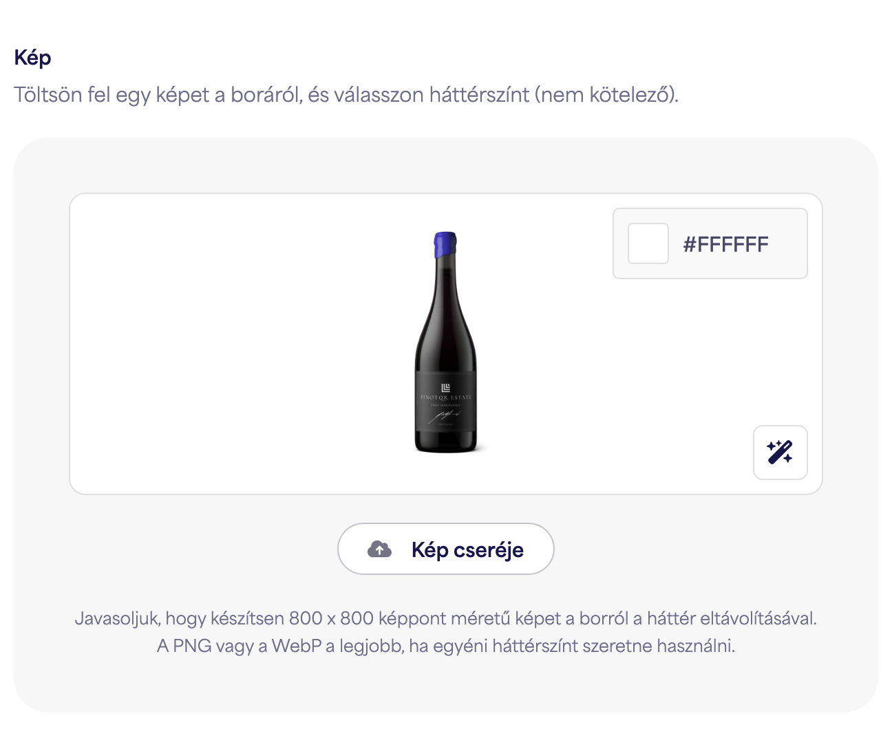A palackkép feltöltő egy mintaborral