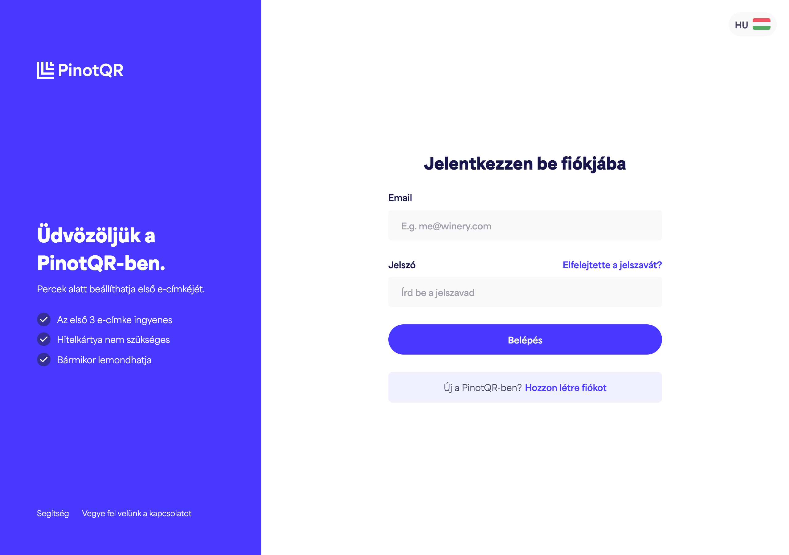 Bejelentkezési űrlap E-mail és Jelszó mezőkkel, a "Bejelentkezés" gombbal és az "Elfelejtette jelszavát?" linkkel