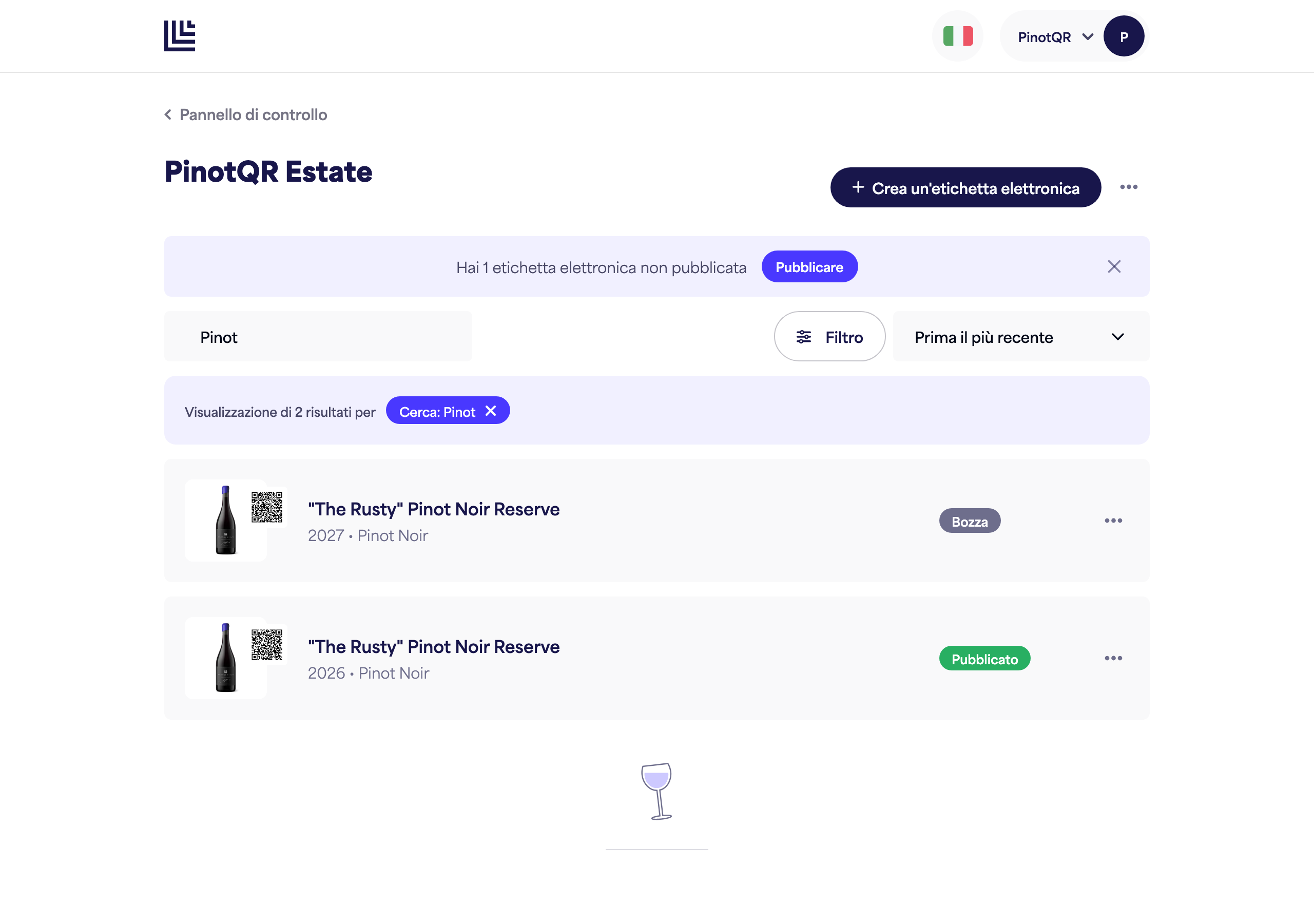 La pagina del brand con la casella di ricerca in uso