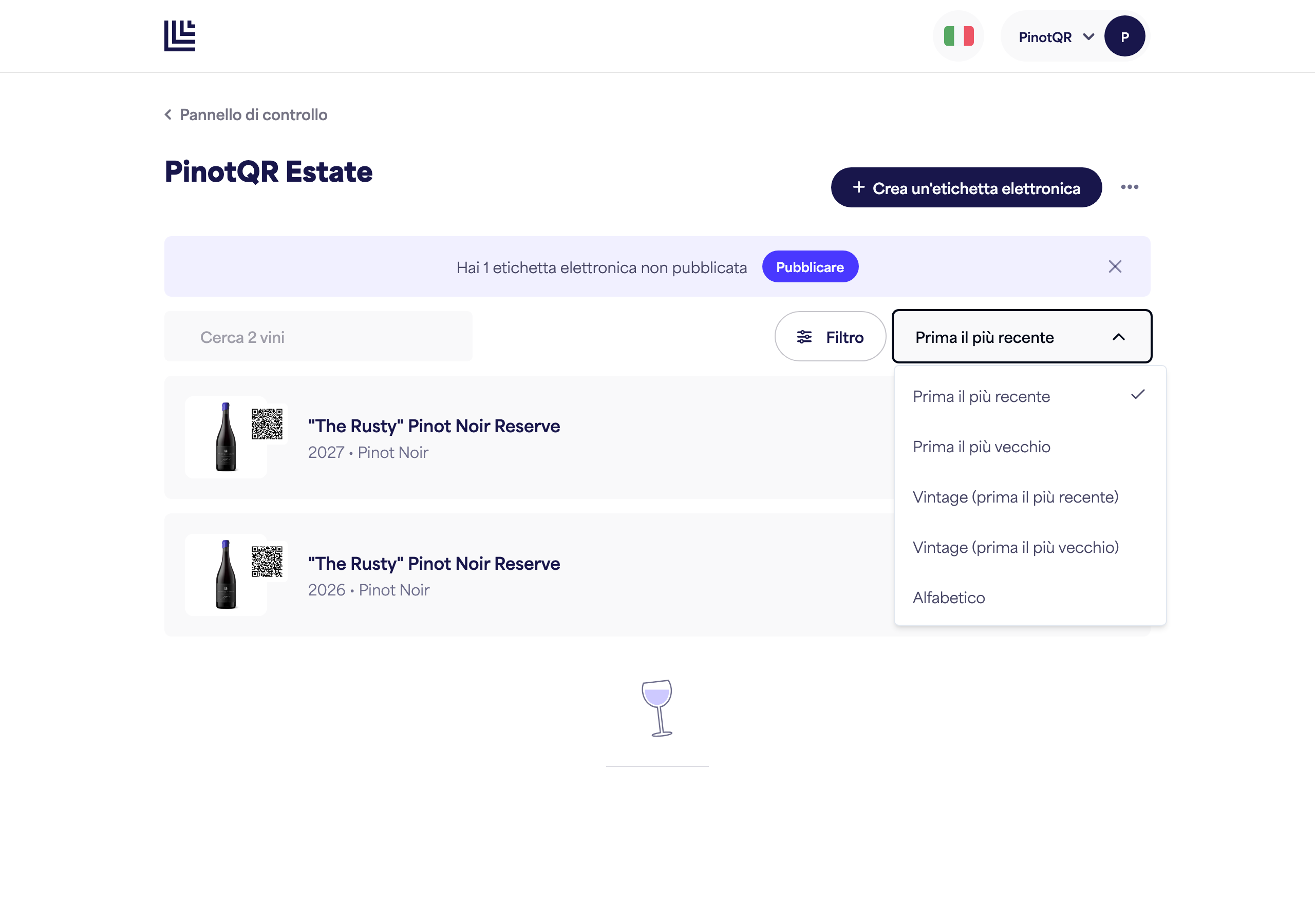 Il menu "Ordina per"