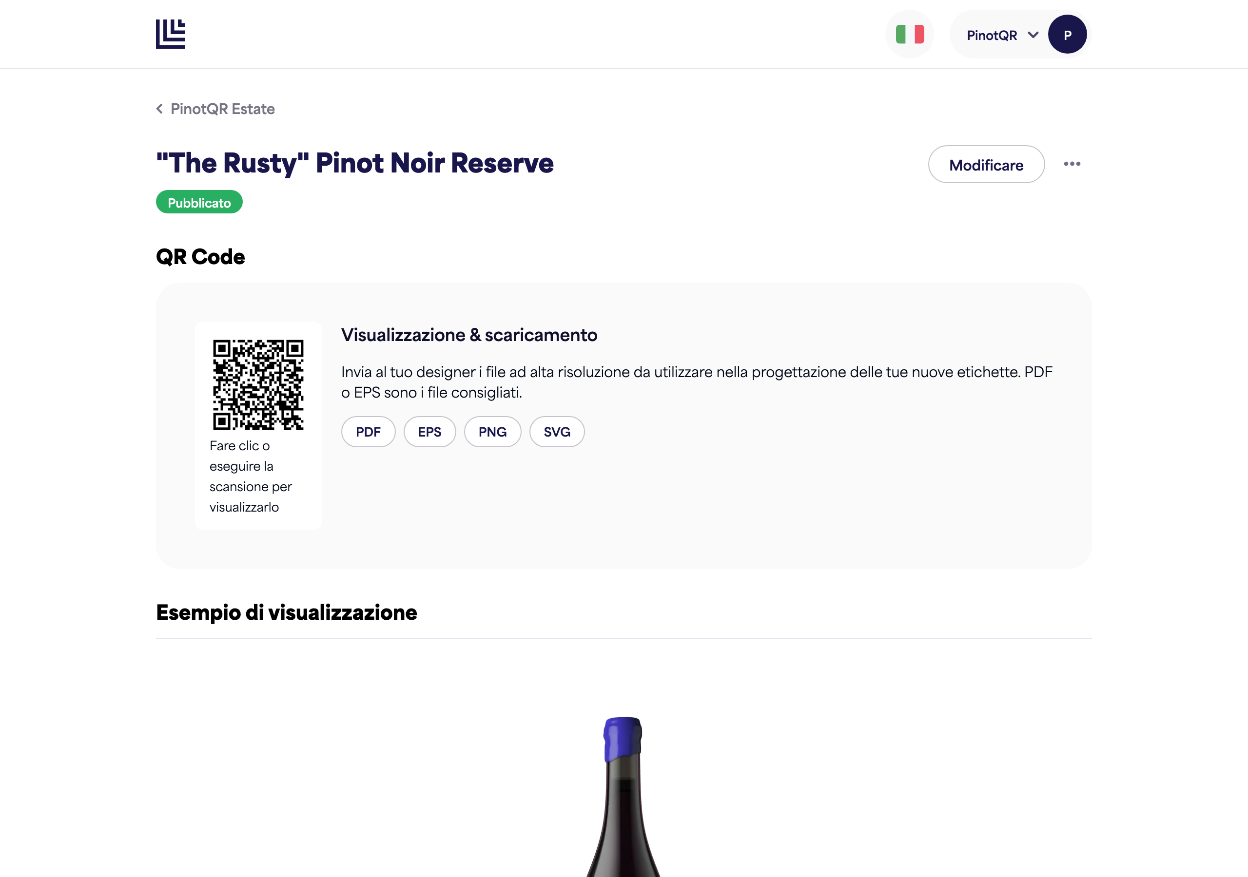 Una pagina e-etichetta con l'opzione "Annulla pubblicazione"