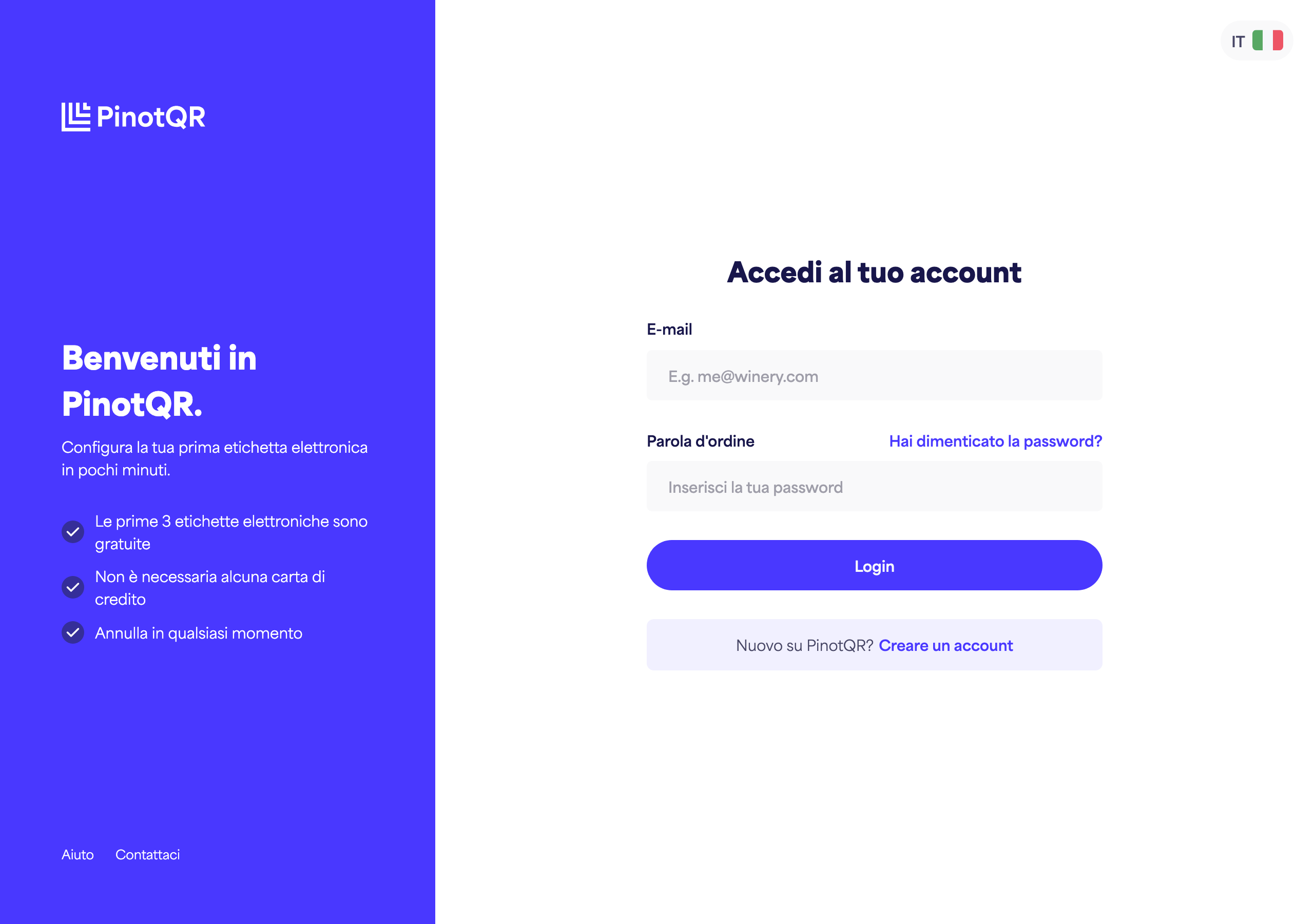 Il modulo di accesso con i campi Email e Password, il pulsante "Accedi" e il link "Hai dimenticato la password?"