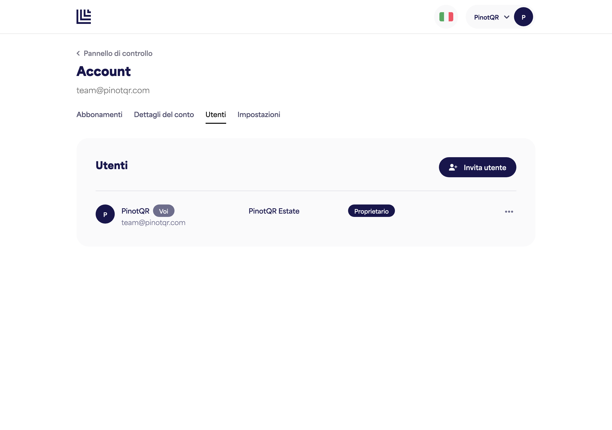 La pagina Utenti e accesso che elenca i collaboratori con il loro accesso per brand