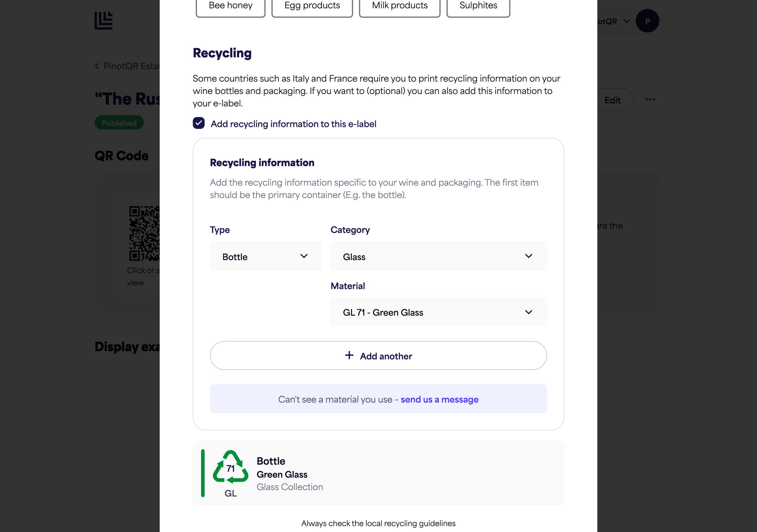 The Recycling section toggle and explanation