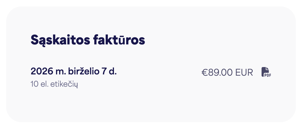 Sąskaitų faktūrų sąrašas su atsisiuntimo mygtukais