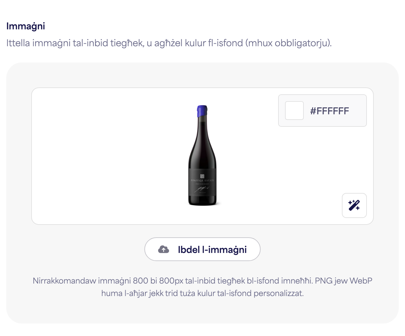 Il-uploader tal-immaġni tal-flixkun b'immaġni ta' kampjun ta' inbid