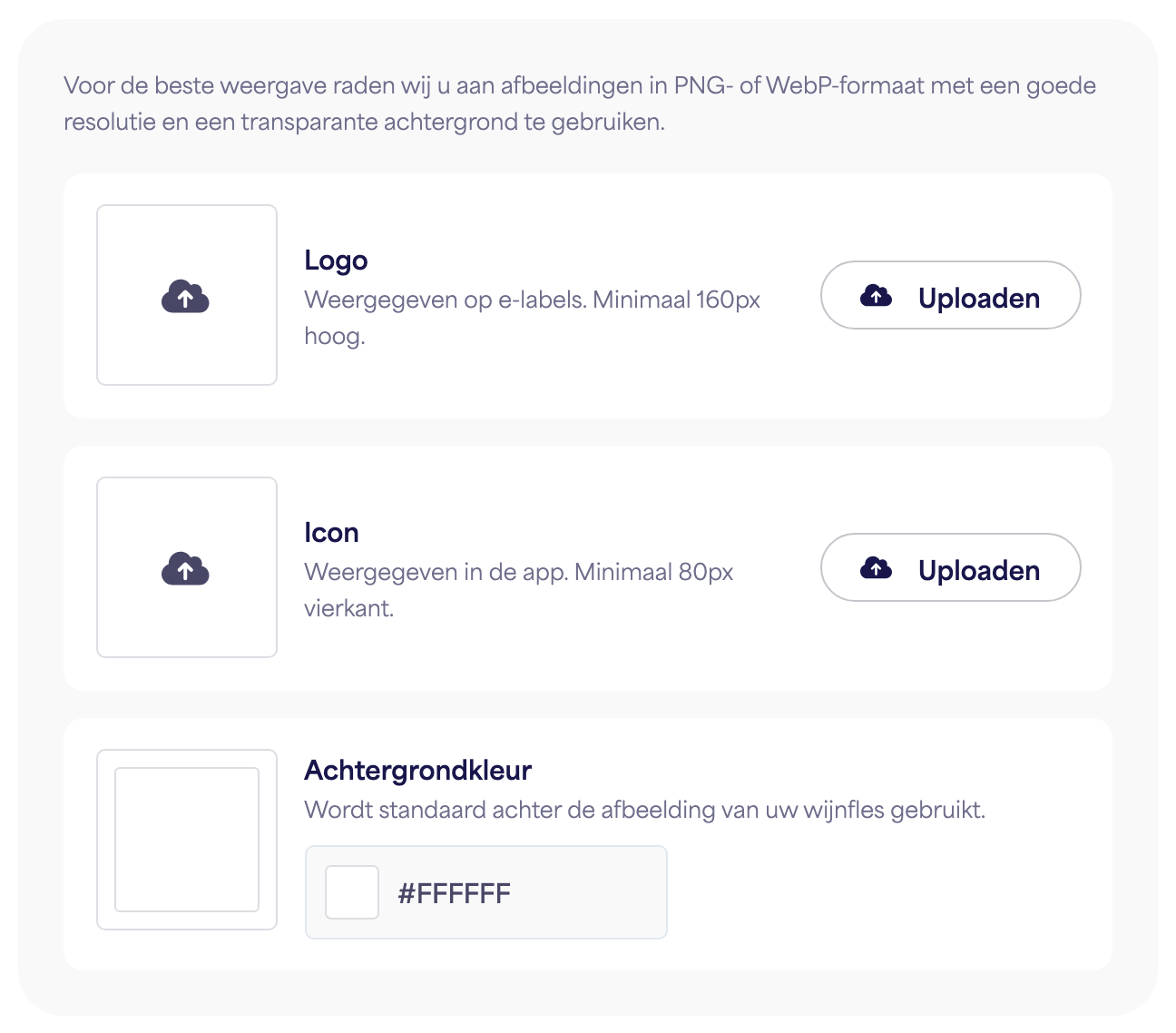 Het gedeelte Branding in het instellingenpaneel van het merk