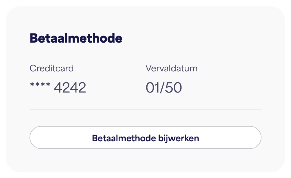 The Payment method card showing the saved card and "Update payment method"