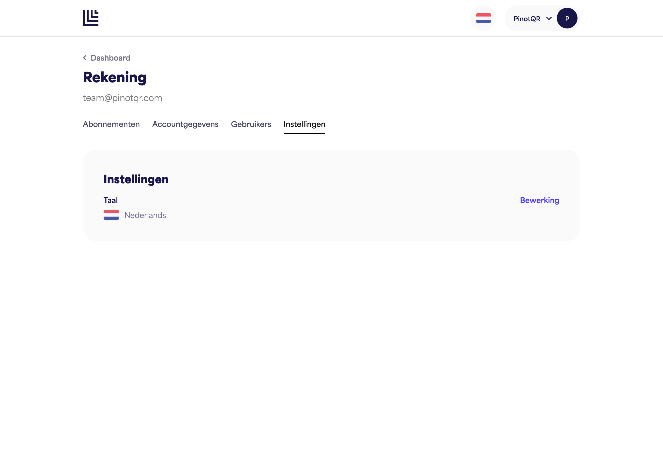 De instellingenpagina met de taaloptie
