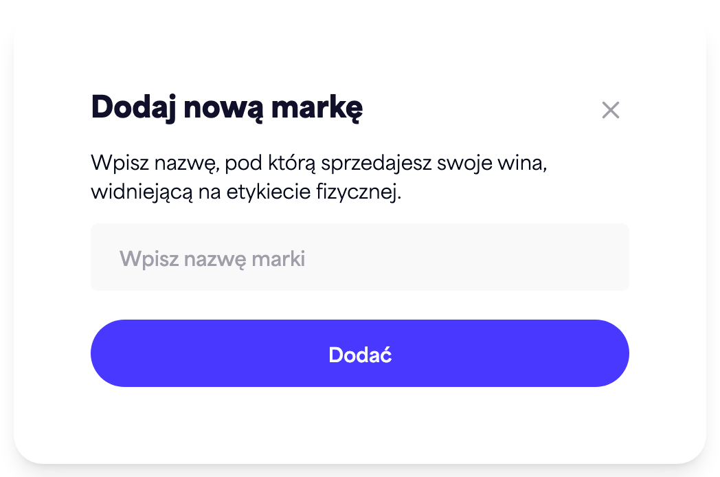Okno dialogowe „Dodaj nową markę” z polem nazwy marki i przyciskiem „Dodaj”