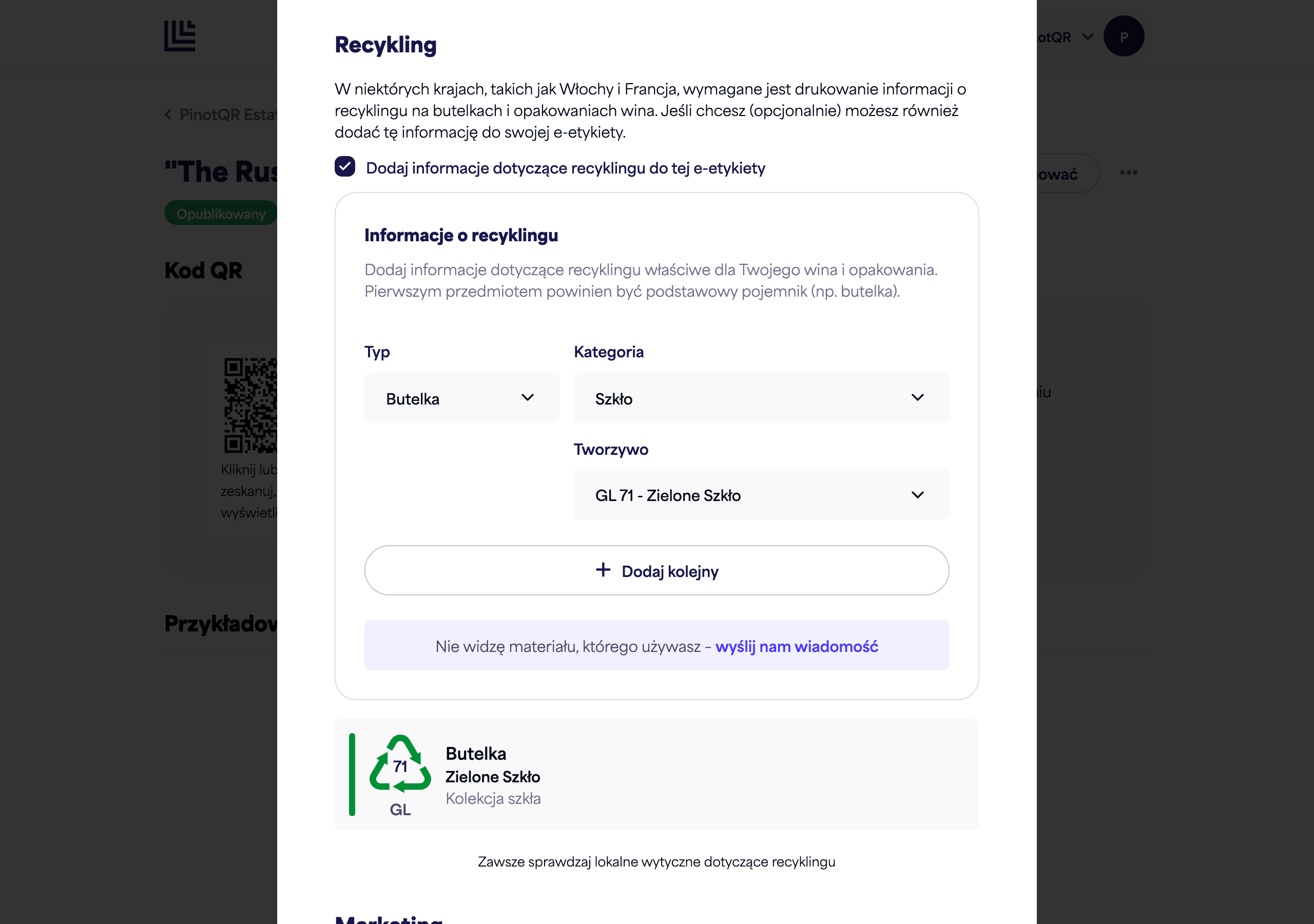 The Recycling section toggle and explanation