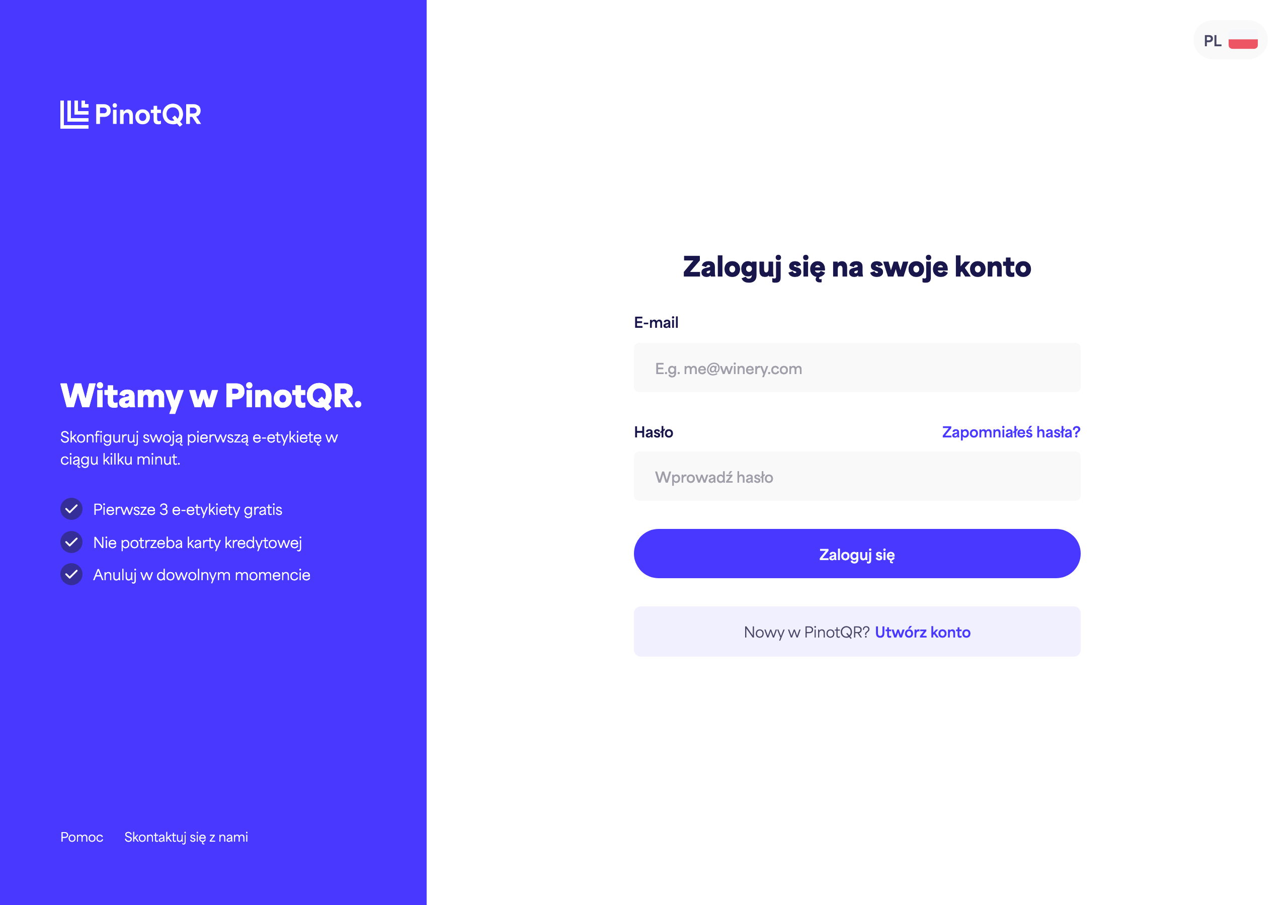 Formularz logowania z polami E-mail i Hasło, przyciskiem „Zaloguj się” oraz linkiem „Nie pamiętasz hasła?”