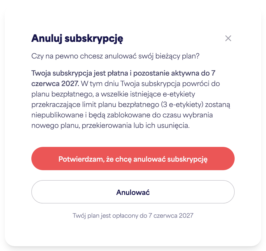 The account Subscription area showing the Cancel subscription option