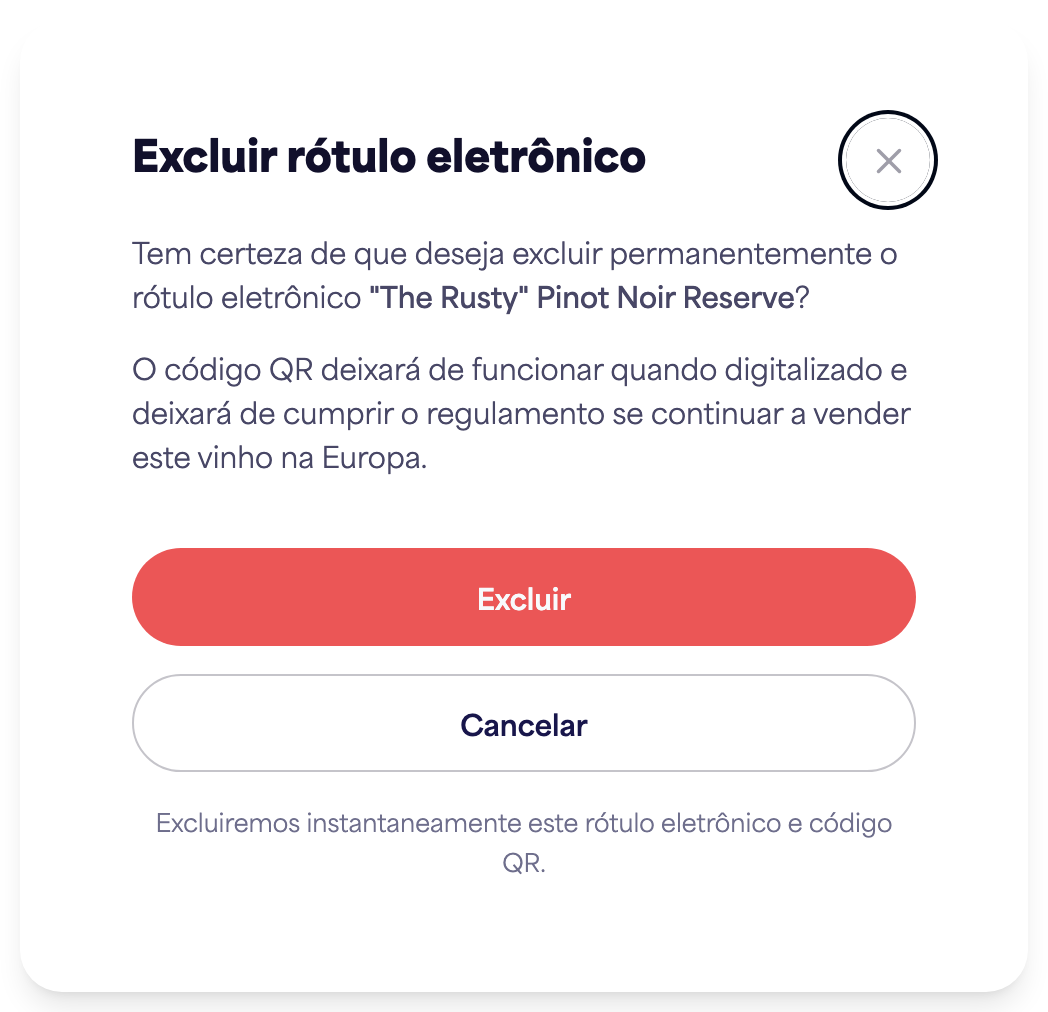 A caixa de diálogo de confirmação "Excluir e-rótulo"