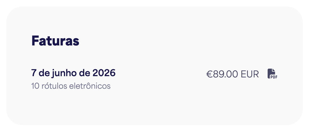A lista de Faturas com botões de download