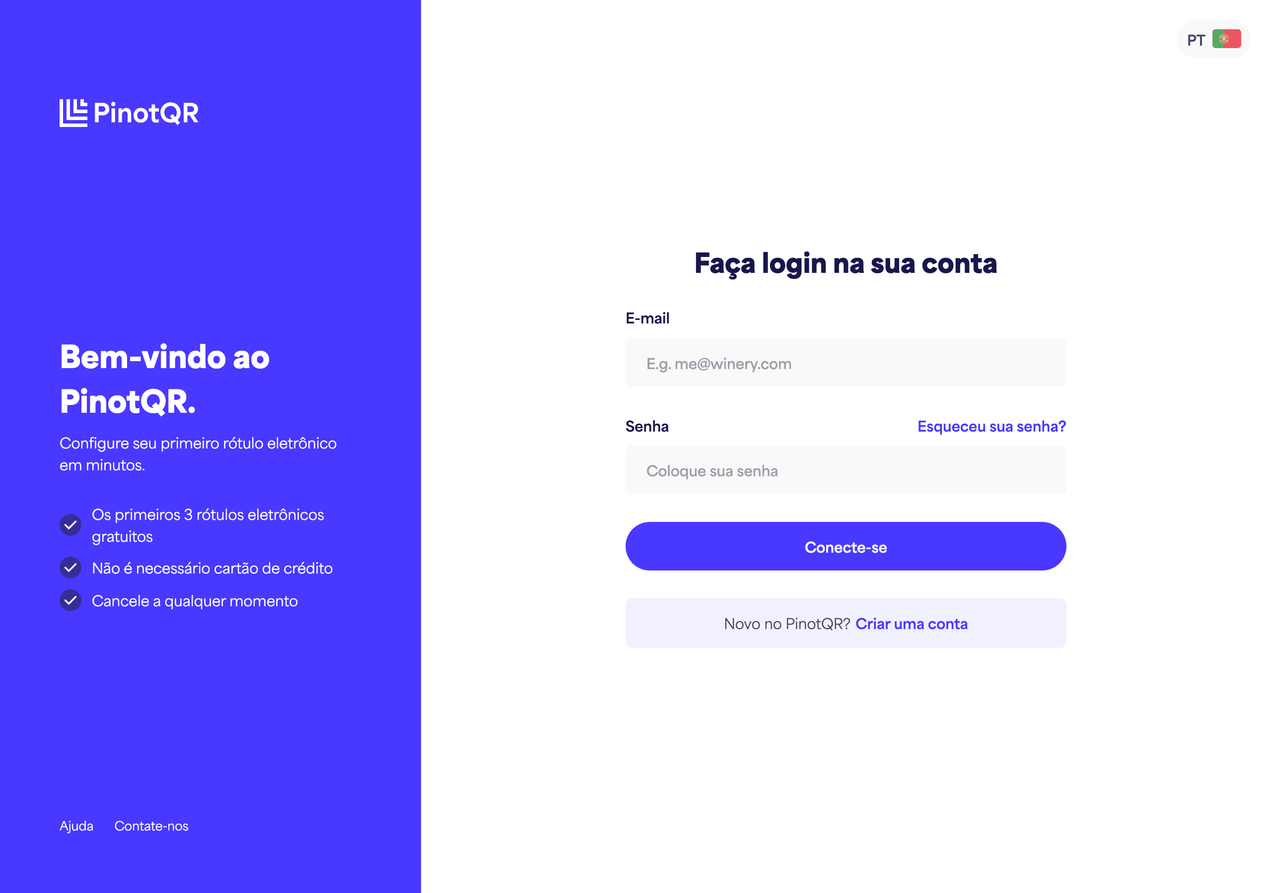 O formulário de login com os campos Email e Senha, o botão "Entrar" e o link "Esqueceu sua senha?"