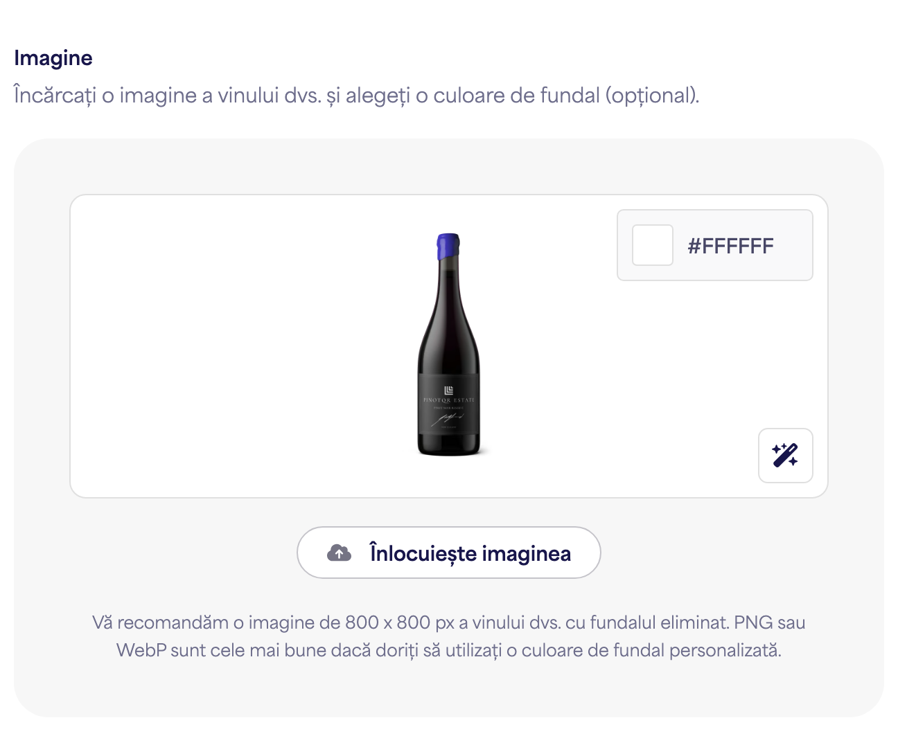 Încărcătorul de imagine a sticlei cu o imagine de vin eșantion