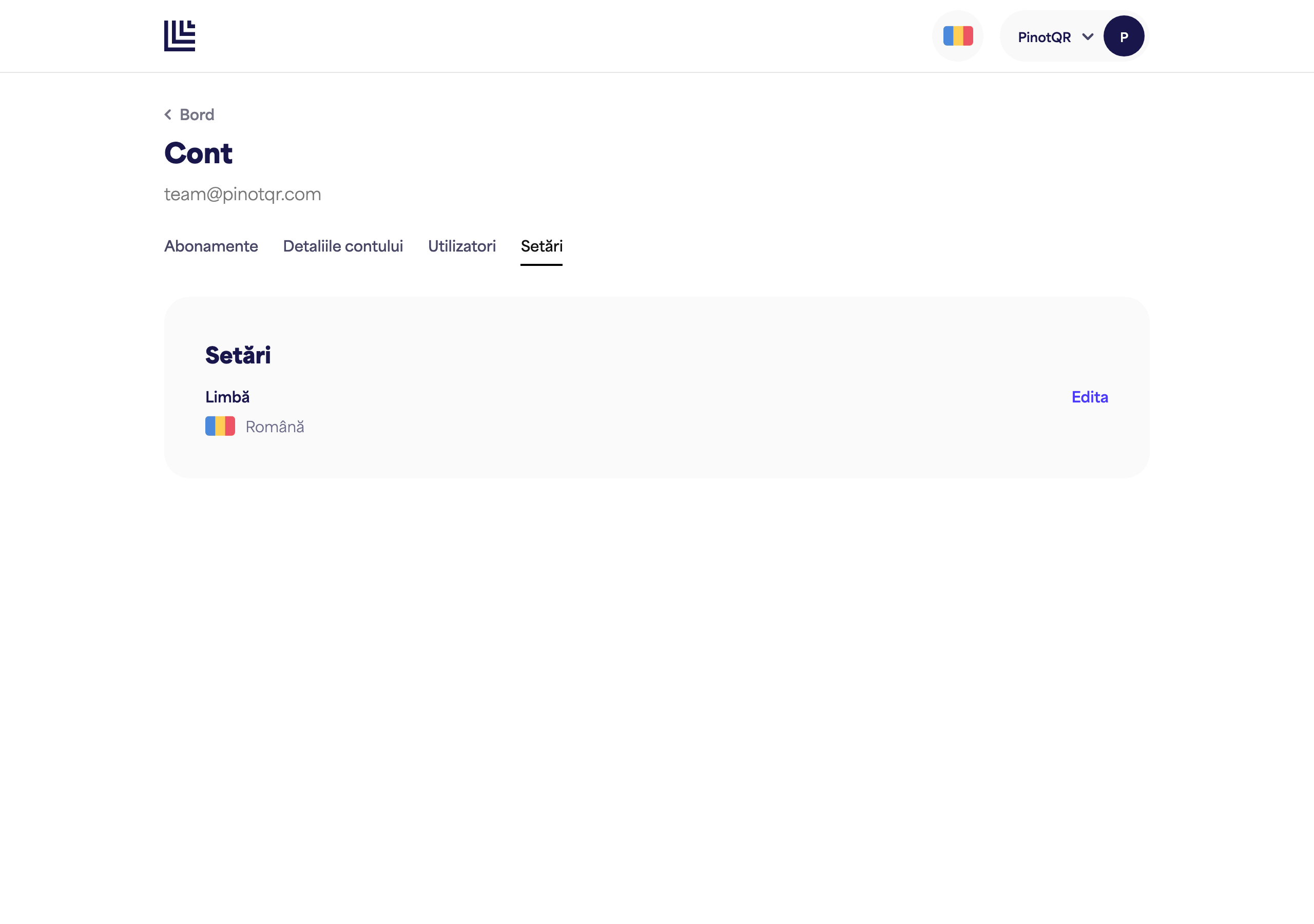 Pagina de Setări cu opțiunea Limbă