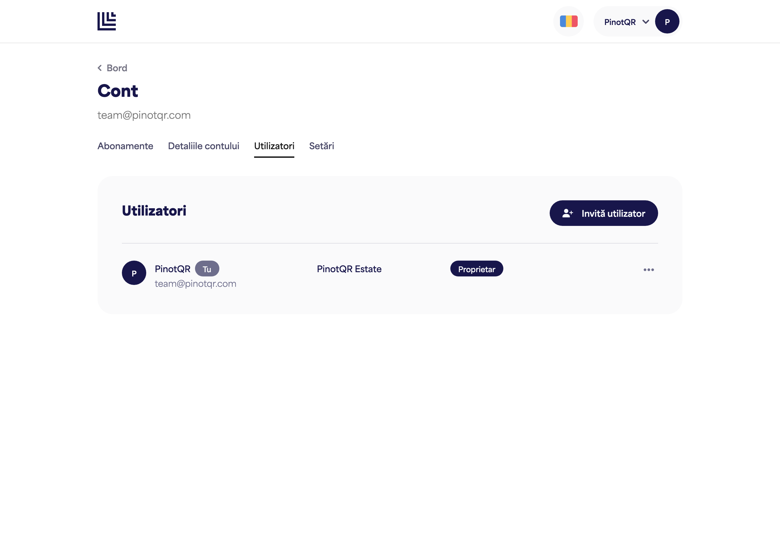 Pagina Utilizatori și acces care listează colaboratorii cu accesul lor per brand