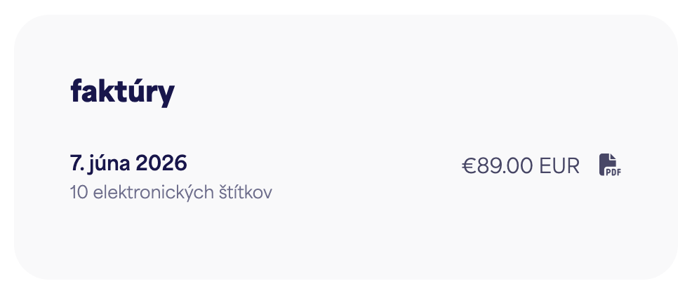Zoznam faktúr s tlačidlami na stiahnutie